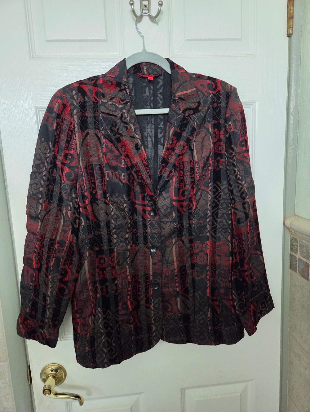 Vintage Joni B. Red & Black Patterned Blazer Artsy Office Dressy Special-Office - Picture 9 of 9